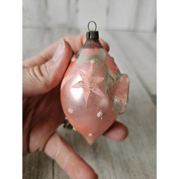 Vintage pink indent reflector shooting star glass ornament Xmas tree - Picture 4 of 8